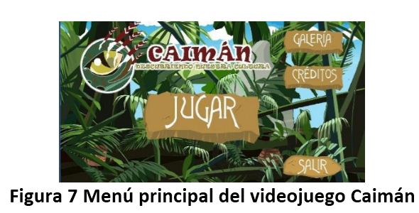 Menú principal del videojuego Caimán